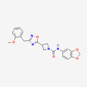 molecular formula C21H20N4O5 B2980270 N-(benzo[d][1,3]dioxol-5-yl)-3-(3-(2-methoxybenzyl)-1,2,4-oxadiazol-5-yl)azetidine-1-carboxamide CAS No. 1396810-34-6