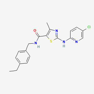 molecular formula C19H19ClN4OS B2980278 2-[(5-氯吡啶-2-基)氨基]-N-(4-乙基苄基)-4-甲基-1,3-噻唑-5-甲酰胺 CAS No. 1351805-89-4