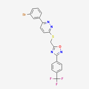 molecular formula C20H12BrF3N4OS B2980283 3-(3-Bromophenyl)-6-[({3-[4-(trifluoromethyl)phenyl]-1,2,4-oxadiazol-5-yl}methyl)sulfanyl]pyridazine CAS No. 1114909-56-6