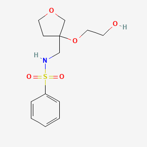 molecular formula C13H19NO5S B2980293 N-((3-(2-hydroxyethoxy)tetrahydrofuran-3-yl)methyl)benzenesulfonamide CAS No. 2309187-83-3