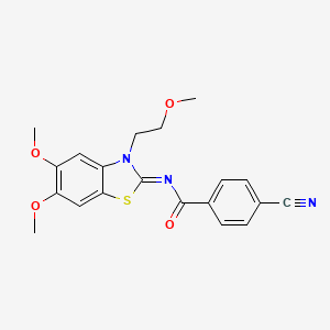 molecular formula C20H19N3O4S B2980295 (Z)-4-cyano-N-(5,6-dimethoxy-3-(2-methoxyethyl)benzo[d]thiazol-2(3H)-ylidene)benzamide CAS No. 895454-78-1