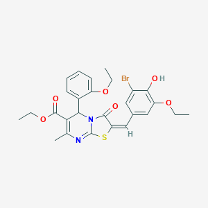 molecular formula C27H27BrN2O6S B298031 ethyl 2-(3-bromo-5-ethoxy-4-hydroxybenzylidene)-5-(2-ethoxyphenyl)-7-methyl-3-oxo-2,3-dihydro-5H-[1,3]thiazolo[3,2-a]pyrimidine-6-carboxylate 