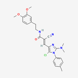 molecular formula C26H28ClN5O3 B2980319 (E)-3-[5-chloro-2-(dimethylamino)-1-(4-methylphenyl)imidazol-4-yl]-2-cyano-N-[2-(3,4-dimethoxyphenyl)ethyl]prop-2-enamide CAS No. 1031520-71-4