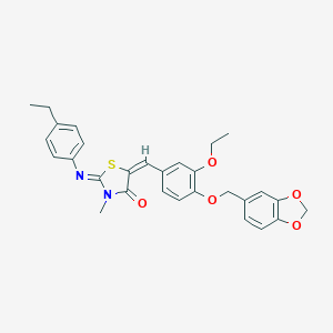 molecular formula C29H28N2O5S B298032 (2E,5E)-5-[4-(1,3-benzodioxol-5-ylmethoxy)-3-ethoxybenzylidene]-2-[(4-ethylphenyl)imino]-3-methyl-1,3-thiazolidin-4-one 