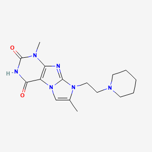 molecular formula C16H22N6O2 B2980326 1,7-dimethyl-8-(2-(piperidin-1-yl)ethyl)-1H-imidazo[2,1-f]purine-2,4(3H,8H)-dione CAS No. 895832-82-3