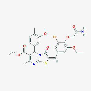 molecular formula C29H30BrN3O7S B298033 ethyl 2-[4-(2-amino-2-oxoethoxy)-3-bromo-5-ethoxybenzylidene]-5-(3-methoxy-4-methylphenyl)-7-methyl-3-oxo-2,3-dihydro-5H-[1,3]thiazolo[3,2-a]pyrimidine-6-carboxylate 