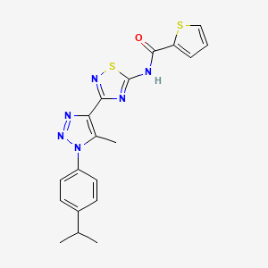 molecular formula C19H18N6OS2 B2980337 N-(3-(1-(4-isopropylphenyl)-5-methyl-1H-1,2,3-triazol-4-yl)-1,2,4-thiadiazol-5-yl)thiophene-2-carboxamide CAS No. 895110-41-5