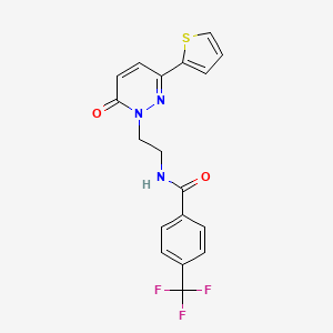 molecular formula C18H14F3N3O2S B2980375 N-(2-(6-oxo-3-(thiophen-2-yl)pyridazin-1(6H)-yl)ethyl)-4-(trifluoromethyl)benzamide CAS No. 946344-80-5