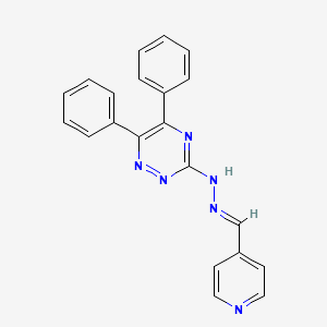 molecular formula C21H16N6 B2980383 (E)-5,6-diphenyl-3-(2-(pyridin-4-ylmethylene)hydrazinyl)-1,2,4-triazine CAS No. 111011-18-8