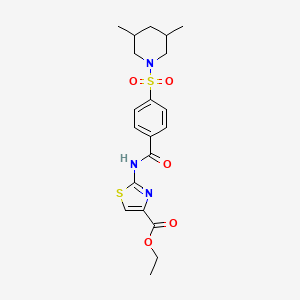 molecular formula C20H25N3O5S2 B2980385 Ethyl 2-(4-((3,5-dimethylpiperidin-1-yl)sulfonyl)benzamido)thiazole-4-carboxylate CAS No. 393837-45-1