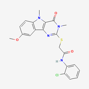molecular formula C21H19ClN4O3S B2980400 N-(2-chlorophenyl)-2-(8-methoxy-3,5-dimethyl-4-oxopyrimido[5,4-b]indol-2-yl)sulfanylacetamide CAS No. 1113102-17-2