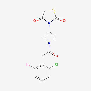molecular formula C14H12ClFN2O3S B2980424 3-(1-(2-(2-氯-6-氟苯基)乙酰)氮杂环丁-3-基)噻唑烷-2,4-二酮 CAS No. 1795300-90-1