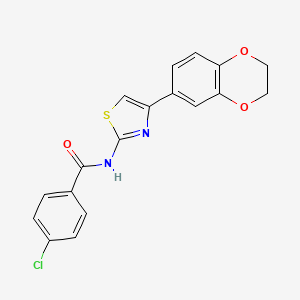 molecular formula C18H13ClN2O3S B2980433 4-chloro-N-[4-(2,3-dihydro-1,4-benzodioxin-6-yl)-1,3-thiazol-2-yl]benzamide CAS No. 888410-76-2