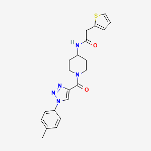 molecular formula C21H23N5O2S B2980436 2-(thiophen-2-yl)-N-(1-(1-(p-tolyl)-1H-1,2,3-triazole-4-carbonyl)piperidin-4-yl)acetamide CAS No. 1251673-09-2