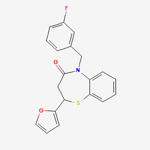 molecular formula C20H16FNO2S B2980445 5-(3-氟苄基)-2-(呋喃-2-基)-2,3-二氢苯并[b][1,4]噻氮杂环-4(5H)-酮 CAS No. 863005-33-8