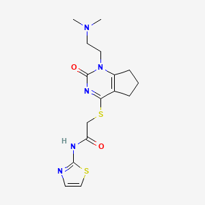 molecular formula C16H21N5O2S2 B2980447 2-((1-(2-(dimethylamino)ethyl)-2-oxo-2,5,6,7-tetrahydro-1H-cyclopenta[d]pyrimidin-4-yl)thio)-N-(thiazol-2-yl)acetamide CAS No. 946270-13-9