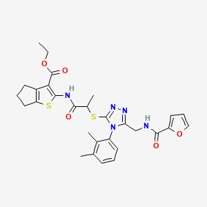 molecular formula C29H31N5O5S2 B2980450 ethyl 2-(2-((4-(2,3-dimethylphenyl)-5-((furan-2-carboxamido)methyl)-4H-1,2,4-triazol-3-yl)thio)propanamido)-5,6-dihydro-4H-cyclopenta[b]thiophene-3-carboxylate CAS No. 393817-61-3