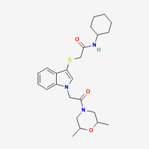 molecular formula C24H33N3O3S B2980453 N-cyclohexyl-2-((1-(2-(2,6-dimethylmorpholino)-2-oxoethyl)-1H-indol-3-yl)thio)acetamide CAS No. 893998-82-8