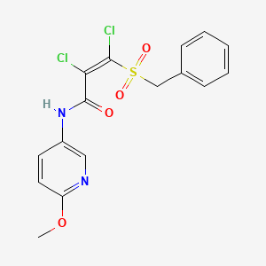 molecular formula C16H14Cl2N2O4S B2980472 3-(苄基磺酰基)-2,3-二氯-N-(6-甲氧基-3-吡啶基)丙烯酰胺 CAS No. 1164476-67-8