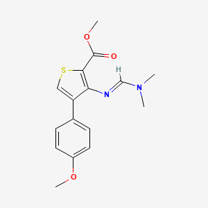 molecular formula C16H18N2O3S B2980474 3-{[(1E)-(二甲氨基)亚甲基]氨基}-4-(4-甲氧基苯基)噻吩-2-羧酸甲酯 CAS No. 1785842-37-6