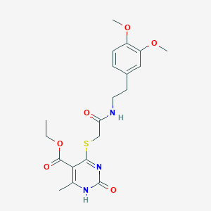 molecular formula C20H25N3O6S B2980480 Ethyl 4-((2-((3,4-dimethoxyphenethyl)amino)-2-oxoethyl)thio)-6-methyl-2-oxo-1,2-dihydropyrimidine-5-carboxylate CAS No. 900002-32-6