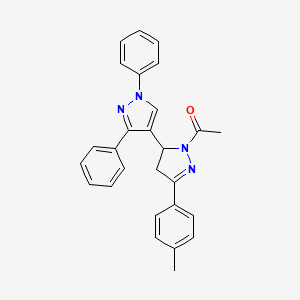 molecular formula C27H24N4O B2980498 1-[3-(1,3-Diphenylpyrazol-4-yl)-5-(4-methylphenyl)-3,4-dihydropyrazol-2-yl]ethanone CAS No. 397274-93-0