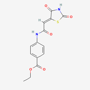 molecular formula C14H12N2O5S B2980502 (Z)-ethyl 4-(2-(2,4-dioxothiazolidin-5-ylidene)acetamido)benzoate CAS No. 429650-55-5
