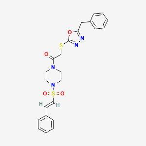molecular formula C23H24N4O4S2 B2980518 2-[(5-benzyl-1,3,4-oxadiazol-2-yl)sulfanyl]-1-[4-[(E)-2-phenylethenyl]sulfonylpiperazin-1-yl]ethanone CAS No. 925395-62-6