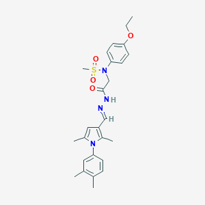 molecular formula C26H32N4O4S B298052 N-[2-(2-{[1-(3,4-dimethylphenyl)-2,5-dimethyl-1H-pyrrol-3-yl]methylene}hydrazino)-2-oxoethyl]-N-(4-ethoxyphenyl)methanesulfonamide 