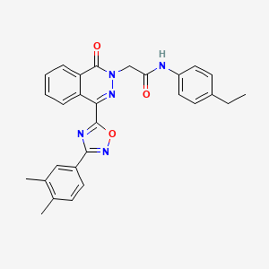 molecular formula C28H25N5O3 B2980530 2-[4-[3-(3,4-二甲基苯基)-1,2,4-噁二唑-5-基]-1-氧代邻苯二酰亚胺-2(1H)-基]-N-(4-乙基苯基)乙酰胺 CAS No. 1708251-27-7