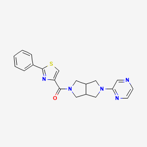 molecular formula C20H19N5OS B2980545 (2-Phenyl-1,3-thiazol-4-yl)-(2-pyrazin-2-yl-1,3,3a,4,6,6a-hexahydropyrrolo[3,4-c]pyrrol-5-yl)methanone CAS No. 2415469-59-7
