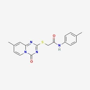 molecular formula C17H16N4O2S B2980547 2-(8-甲基-4-氧代吡啶并[1,2-a][1,3,5]三嗪-2-基)硫代-N-(4-甲基苯基)乙酰胺 CAS No. 896328-89-5
