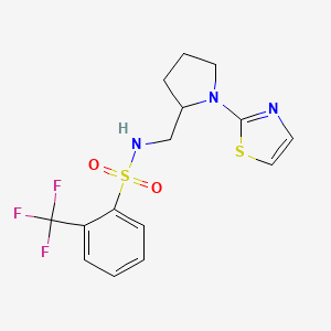 molecular formula C15H16F3N3O2S2 B2980549 N-((1-(thiazol-2-yl)pyrrolidin-2-yl)methyl)-2-(trifluoromethyl)benzenesulfonamide CAS No. 1795298-81-5