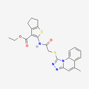 molecular formula C23H22N4O3S2 B2980552 ethyl 2-({[(5-methyl[1,2,4]triazolo[4,3-a]quinolin-1-yl)sulfanyl]acetyl}amino)-5,6-dihydro-4H-cyclopenta[b]thiophene-3-carboxylate CAS No. 304862-58-6
