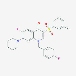 molecular formula C28H26F2N2O3S B2980556 6-氟-1-(4-氟苄基)-7-(哌啶-1-基)-3-(间甲苯磺酰基)喹啉-4(1H)-酮 CAS No. 892787-59-6