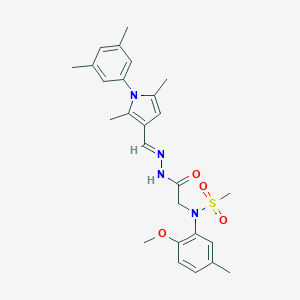 molecular formula C26H32N4O4S B298057 N-[2-(2-{[1-(3,5-dimethylphenyl)-2,5-dimethyl-1H-pyrrol-3-yl]methylene}hydrazino)-2-oxoethyl]-N-(2-methoxy-5-methylphenyl)methanesulfonamide 