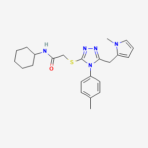 molecular formula C23H29N5OS B2980573 N-cyclohexyl-2-({4-(4-methylphenyl)-5-[(1-methyl-1H-pyrrol-2-yl)methyl]-4H-1,2,4-triazol-3-yl}thio)acetamide CAS No. 847391-51-9