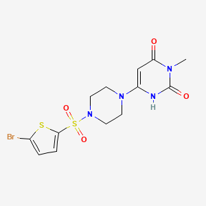 molecular formula C13H15BrN4O4S2 B2980582 6-[4-(5-Bromothiophen-2-yl)sulfonylpiperazin-1-yl]-3-methyl-1H-pyrimidine-2,4-dione CAS No. 2309258-64-6