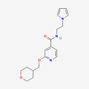 molecular formula C18H23N3O3 B2980583 N-(2-(1H-吡咯-1-基)乙基)-2-((四氢-2H-吡喃-4-基)甲氧基)异烟酰胺 CAS No. 2034365-67-6