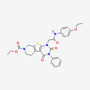 molecular formula C28H28N4O6S B2980585 ethyl 1-(2-((4-ethoxyphenyl)amino)-2-oxoethyl)-2,4-dioxo-3-phenyl-1,2,3,4,5,6-hexahydropyrido[4',3':4,5]thieno[2,3-d]pyrimidine-7(8H)-carboxylate CAS No. 866015-12-5