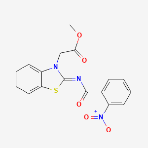 molecular formula C17H13N3O5S B2980606 Methyl 2-[2-(2-nitrobenzoyl)imino-1,3-benzothiazol-3-yl]acetate CAS No. 865197-73-5