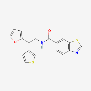 molecular formula C18H14N2O2S2 B2980636 N-[2-(furan-2-yl)-2-(thiophen-3-yl)ethyl]-1,3-benzothiazole-6-carboxamide CAS No. 2097932-40-4