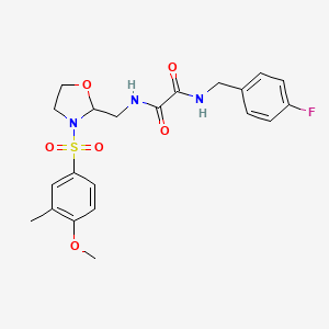 molecular formula C21H24FN3O6S B2980649 N1-(4-fluorobenzyl)-N2-((3-((4-methoxy-3-methylphenyl)sulfonyl)oxazolidin-2-yl)methyl)oxalamide CAS No. 868983-94-2