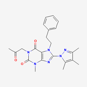 molecular formula C23H26N6O3 B2980654 3-Methyl-1-(2-oxopropyl)-7-(2-phenylethyl)-8-(3,4,5-trimethylpyrazol-1-yl)purine-2,6-dione CAS No. 1014051-30-9