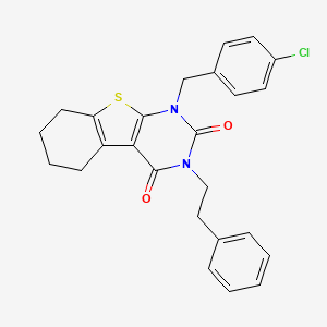 molecular formula C25H23ClN2O2S B2980660 1-(4-chlorobenzyl)-3-(2-phenylethyl)-5,6,7,8-tetrahydro[1]benzothieno[2,3-d]pyrimidine-2,4(1H,3H)-dione CAS No. 862316-83-4