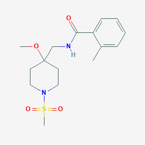 molecular formula C16H24N2O4S B2980664 N-[(4-Methoxy-1-methylsulfonylpiperidin-4-yl)methyl]-2-methylbenzamide CAS No. 2415466-53-2