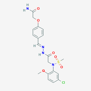 molecular formula C19H21ClN4O6S B298068 2-[4-(2-{[5-Chloro-2-methoxy(methylsulfonyl)anilino]acetyl}carbohydrazonoyl)phenoxy]acetamide 