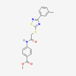 molecular formula C19H17N3O3S2 B2980683 Methyl 4-(2-((3-(m-tolyl)-1,2,4-thiadiazol-5-yl)thio)acetamido)benzoate CAS No. 864918-09-2