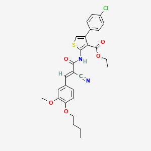 molecular formula C28H27ClN2O5S B2980684 ethyl 2-[[(E)-3-(4-butoxy-3-methoxyphenyl)-2-cyanoprop-2-enoyl]amino]-4-(4-chlorophenyl)thiophene-3-carboxylate CAS No. 380457-79-4