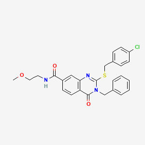 molecular formula C26H24ClN3O3S B2980688 3-benzyl-2-((4-chlorobenzyl)thio)-N-(2-methoxyethyl)-4-oxo-3,4-dihydroquinazoline-7-carboxamide CAS No. 1115485-22-7